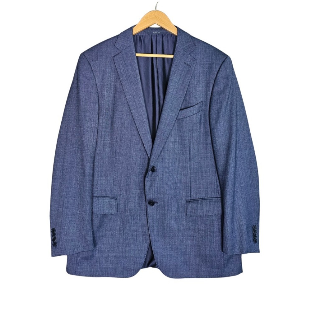 Ermenegildo Zegna 100% Wool Blazer Blue Textured Weave 2 Button Mens 54R Italy